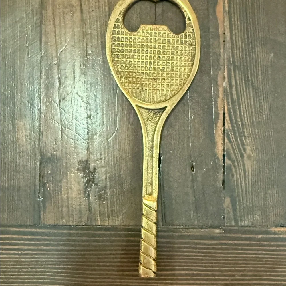 VTG MCM Gold Tennis Racket Bottle Opener brass heavy duty bartender gift